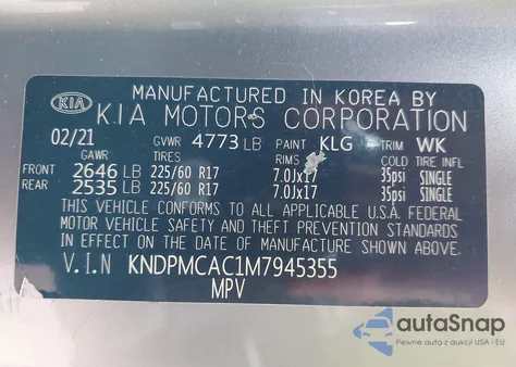 2021 Kia Sportage Lx z USA, uszkodzony, nr VIN KNDPMCAC1M7945355